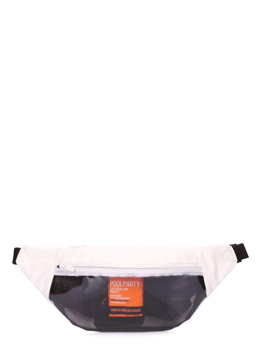 Белая сумка-бананка с прозрачной вставкой POOLPARTY из искусственной кожи