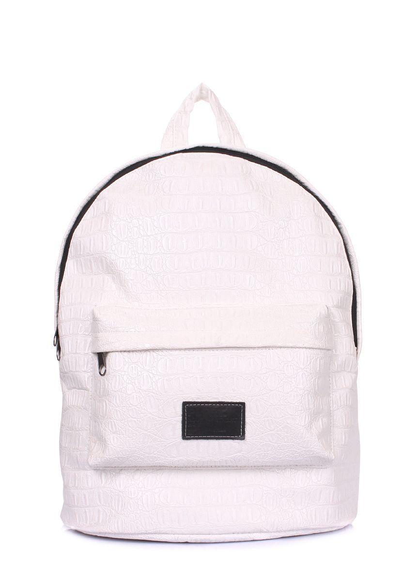Городской рюкзак POOLPARTY из искусственной кожи белый с тиснением под крокодила