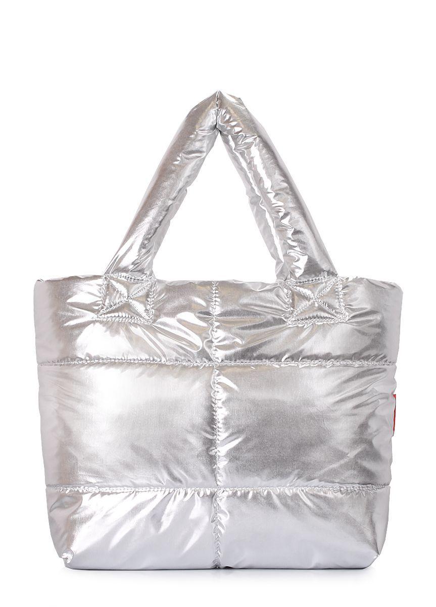 Дутая стеганая сумка POOLPARTY Fluffy серебряная