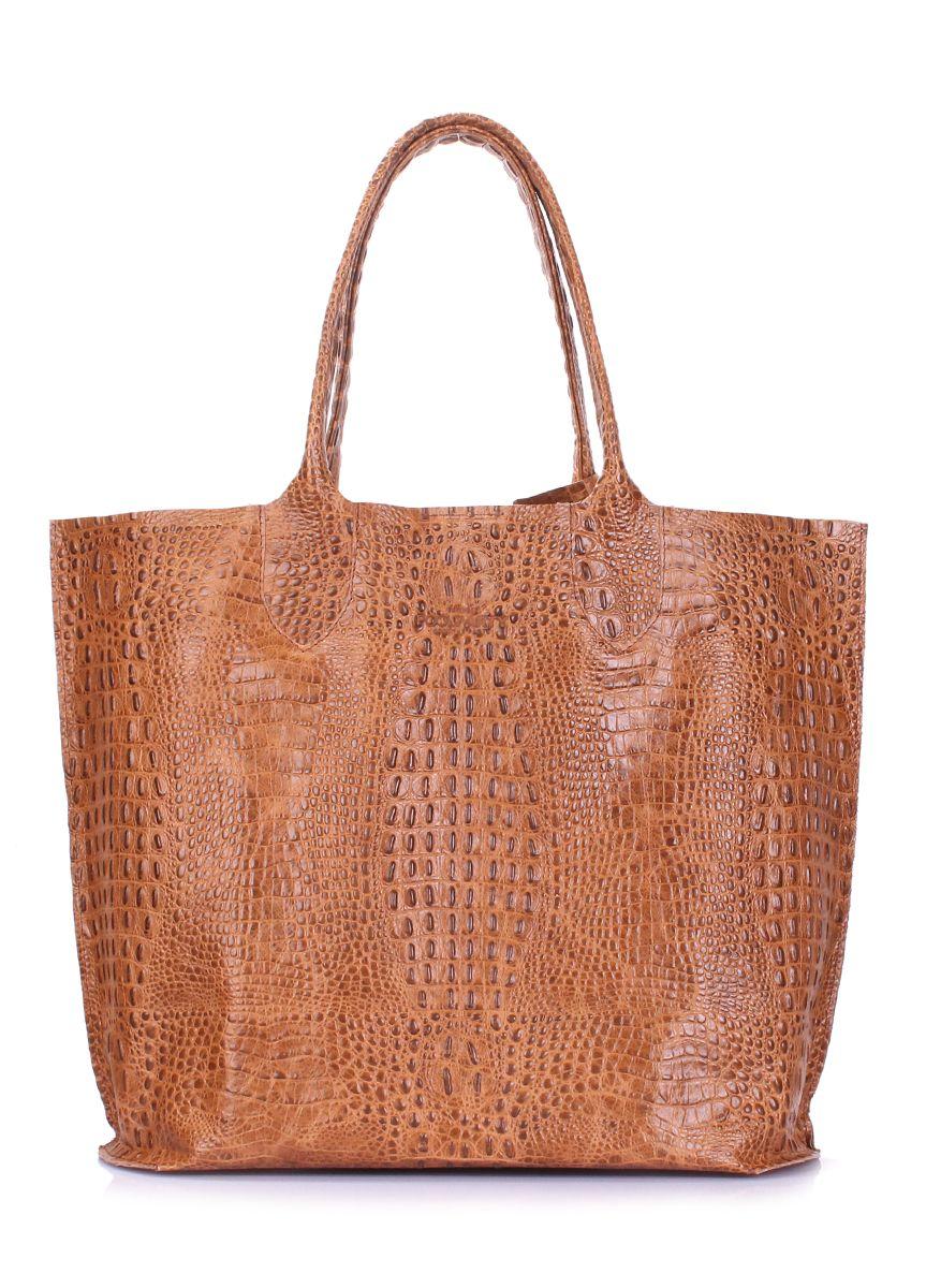 Женская кожаная сумка с тиснением под крокодила POOLPARTY Amphibia бежевая