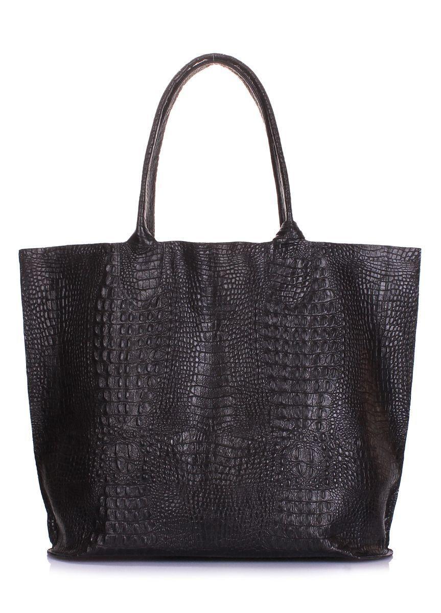 Женская кожаная сумка с тиснением под крокодила POOLPARTY Amphibia черная