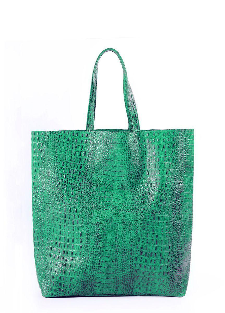 Женская кожаная сумка с тиснением под крокодила POOLPARTY City зеленая