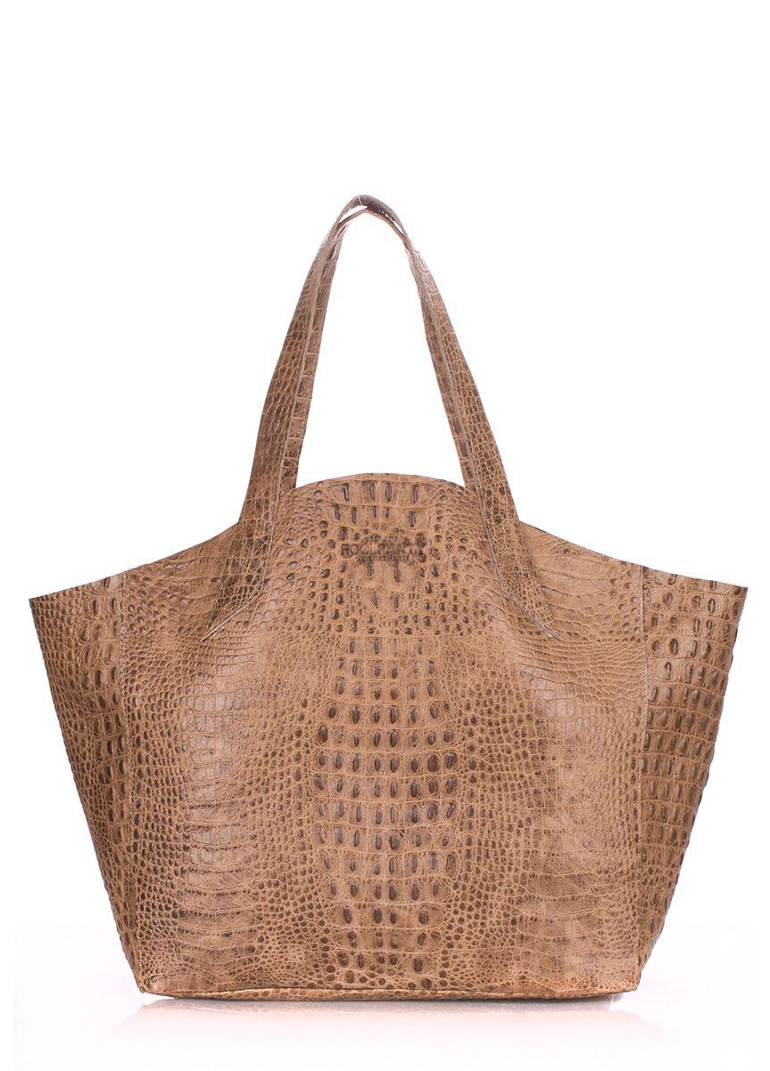 Женская кожаная сумка с тиснением под крокодила POOLPARTY Fiore бежевая
