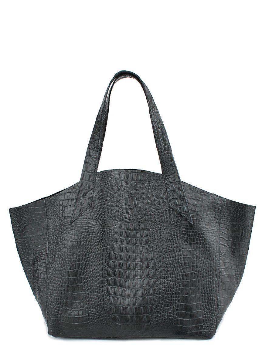 Женская кожаная сумка с тиснением под крокодила POOLPARTY Fiore черная