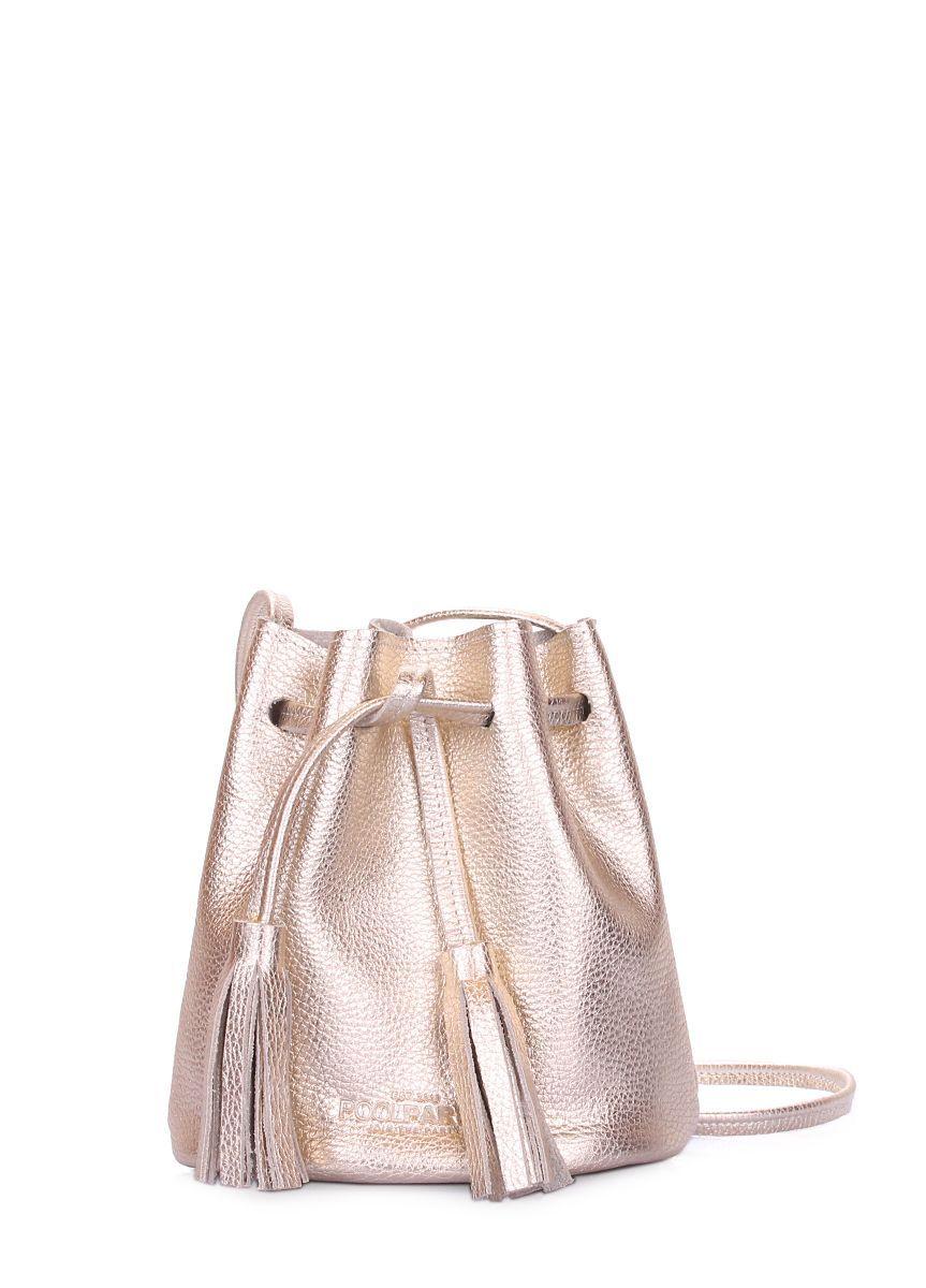 Женская кожаная сумочка на завязках POOLPARTY Bucket золотая