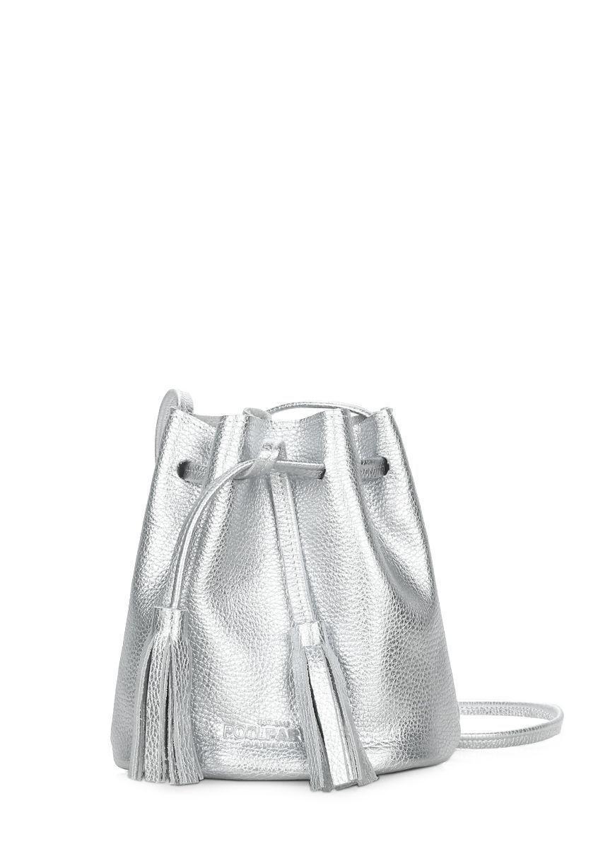 Женская кожаная сумочка на завязках POOLPARTY Bucket серебрянная