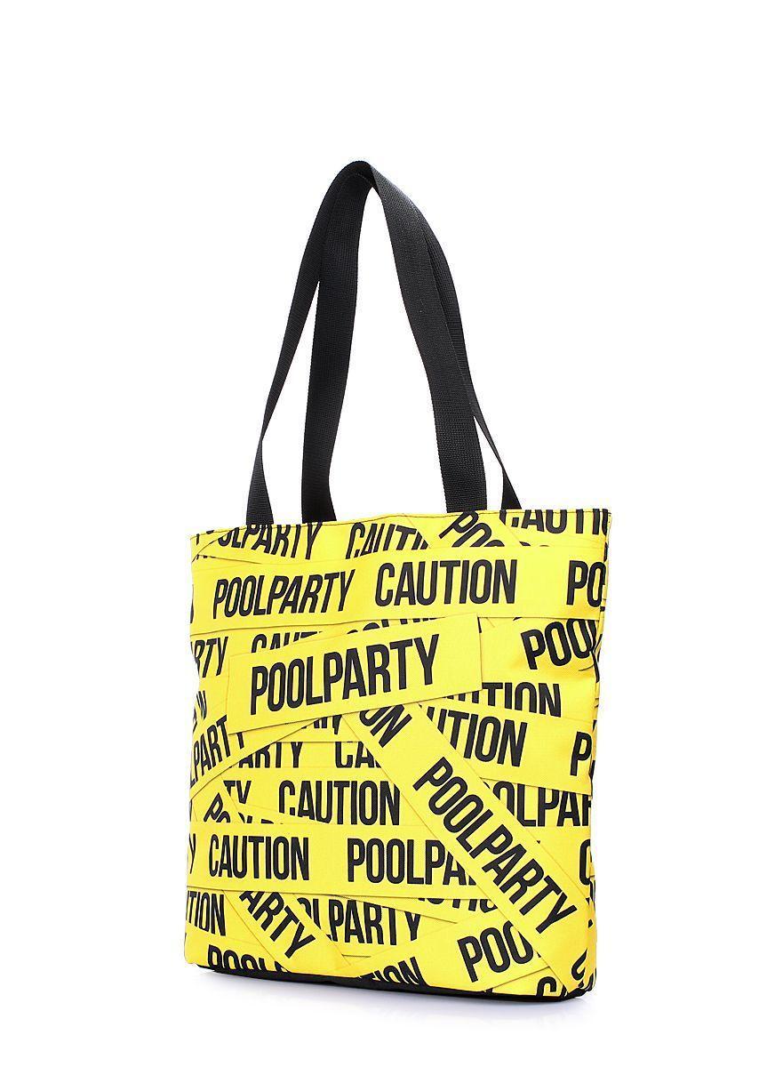 Женская текстильная сумка POOLPARTY Select с принтом CAUTION