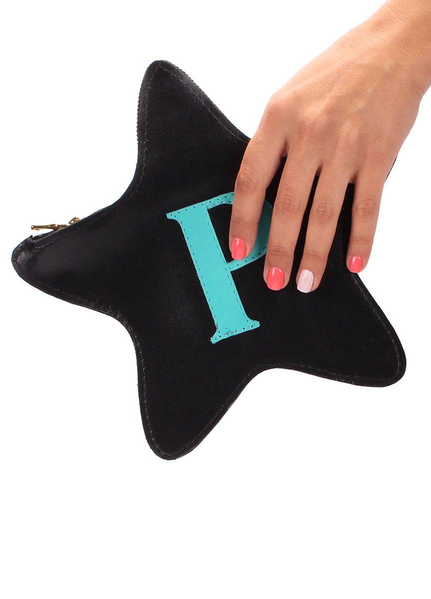 Кожаная косметичка-клатч POOLPARTY STAR черная