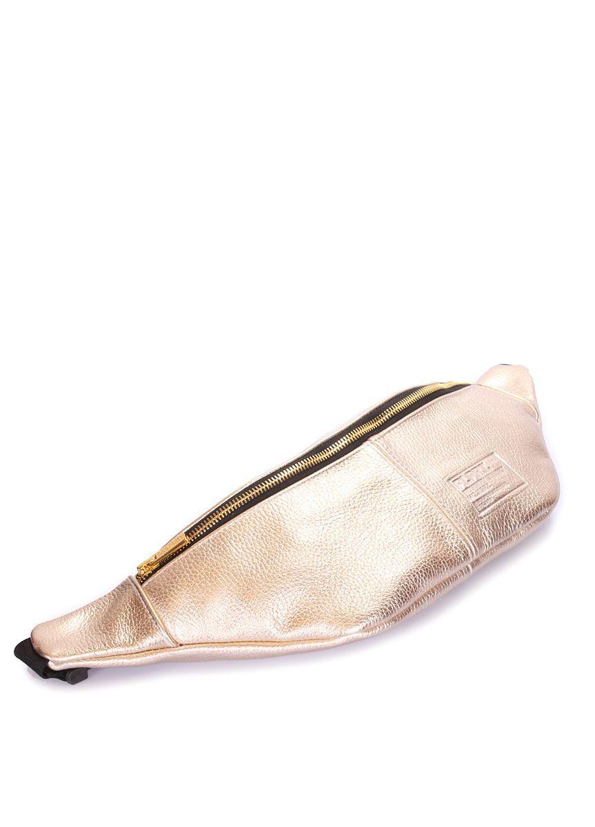 Кожаная сумка-бананка POOLPARTY золотая