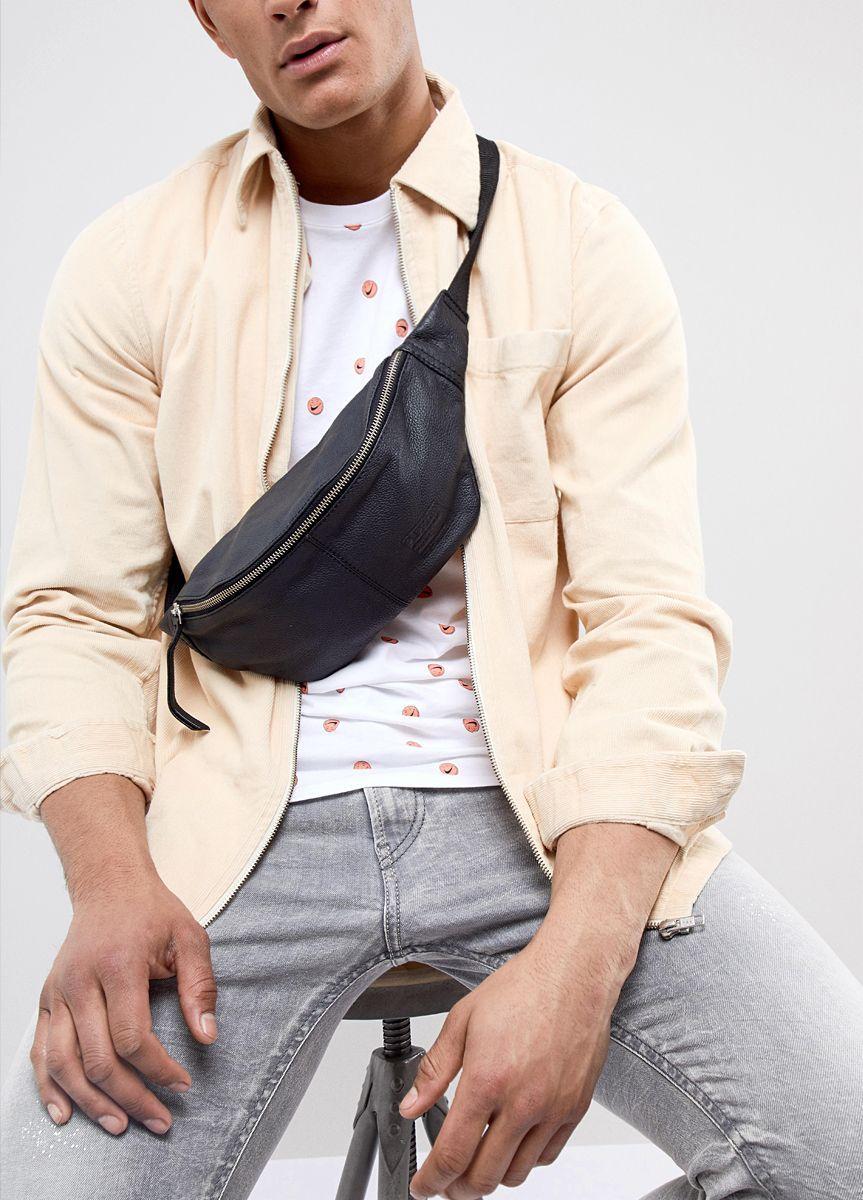 Кожаная сумка-бананка POOLPARTY черная