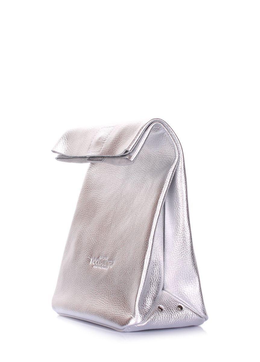 Кожаная сумка-клатч POOLPARTY Lunchbox серебряная