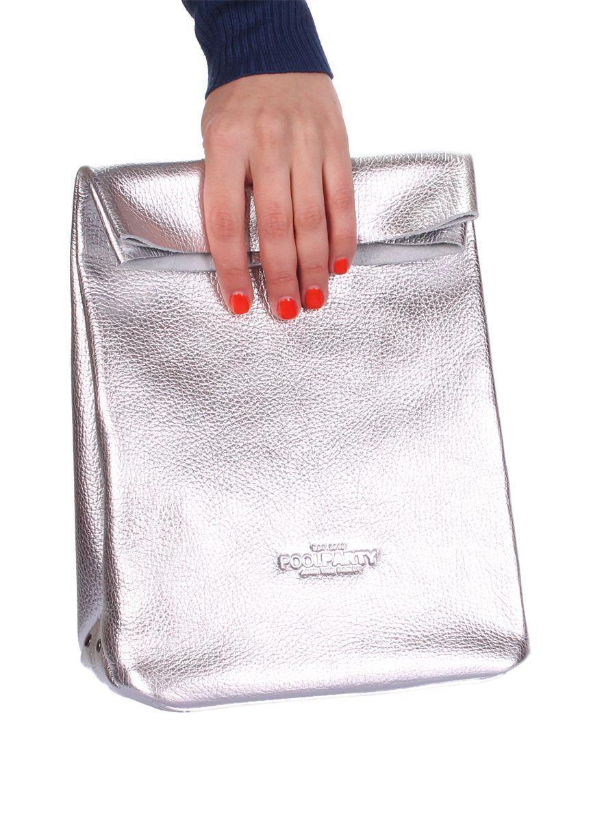 Кожаная сумка-клатч POOLPARTY Lunchbox серебряная