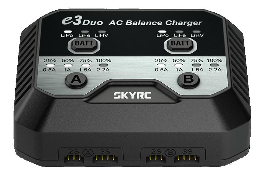Зарядное устройство дуо SkyRC e3 duo 20Wx2 2.2A с/БП для Li-Pol/Li-Fe/Li-HV 2-3S аккумуляторов (SK-100164) SK-100164
