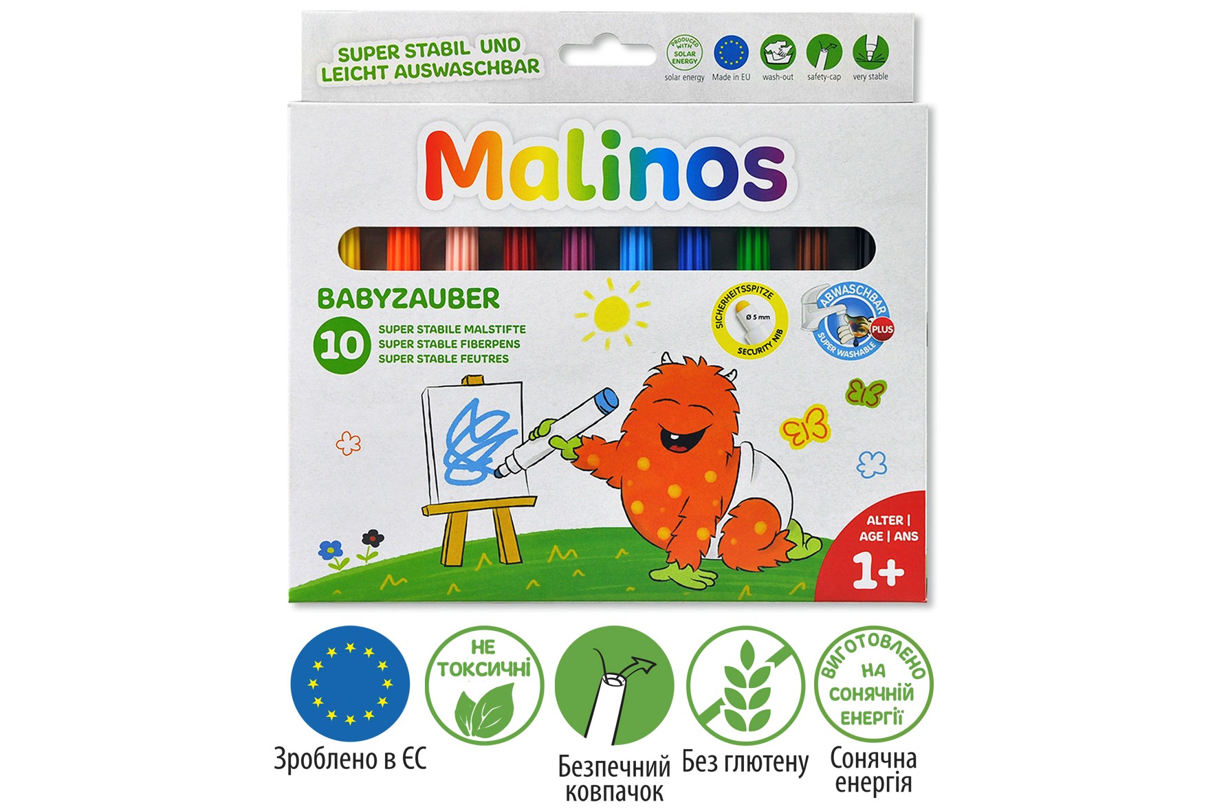 Фломастеры детские смываемые для малышей MALINOS Babyzauber 10 шт MA-300011