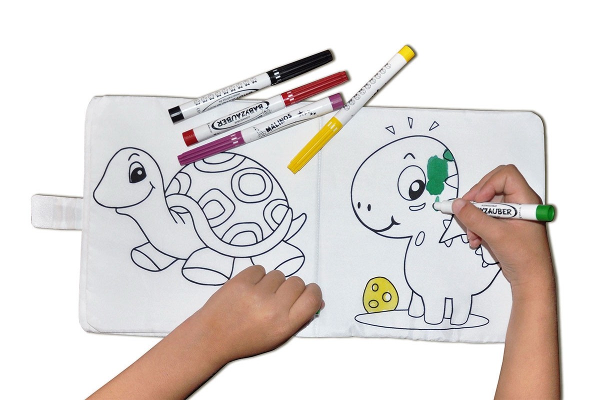 Фломастеры детские смываемые для малышей MALINOS Babyzauber 10 шт + текстильная книжка раскраска многоразовая MA-300015