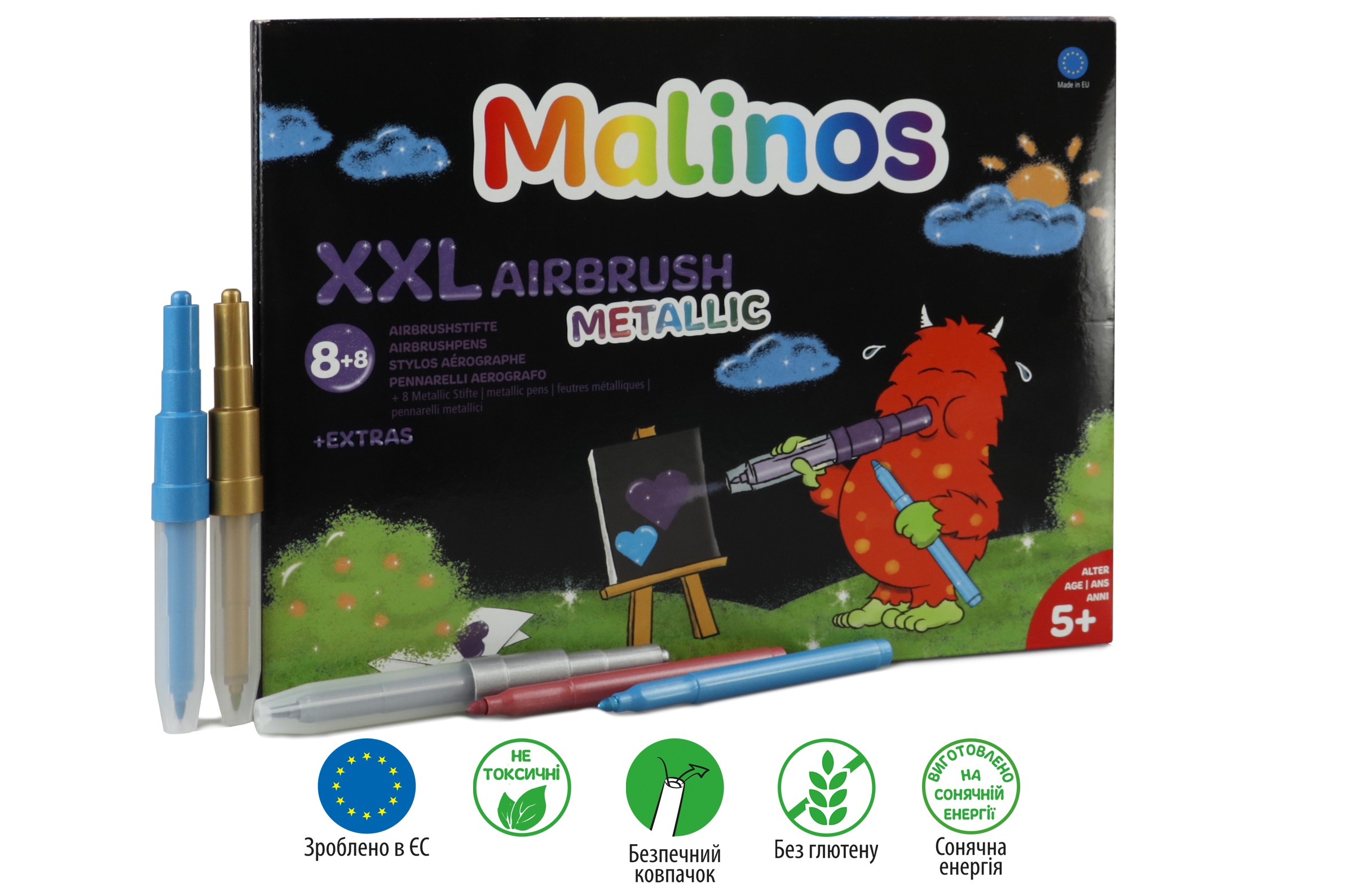 Фломастеры и аэрографы металлик Malinos Metallic XXL 16 (8+8 шт) MA-300969