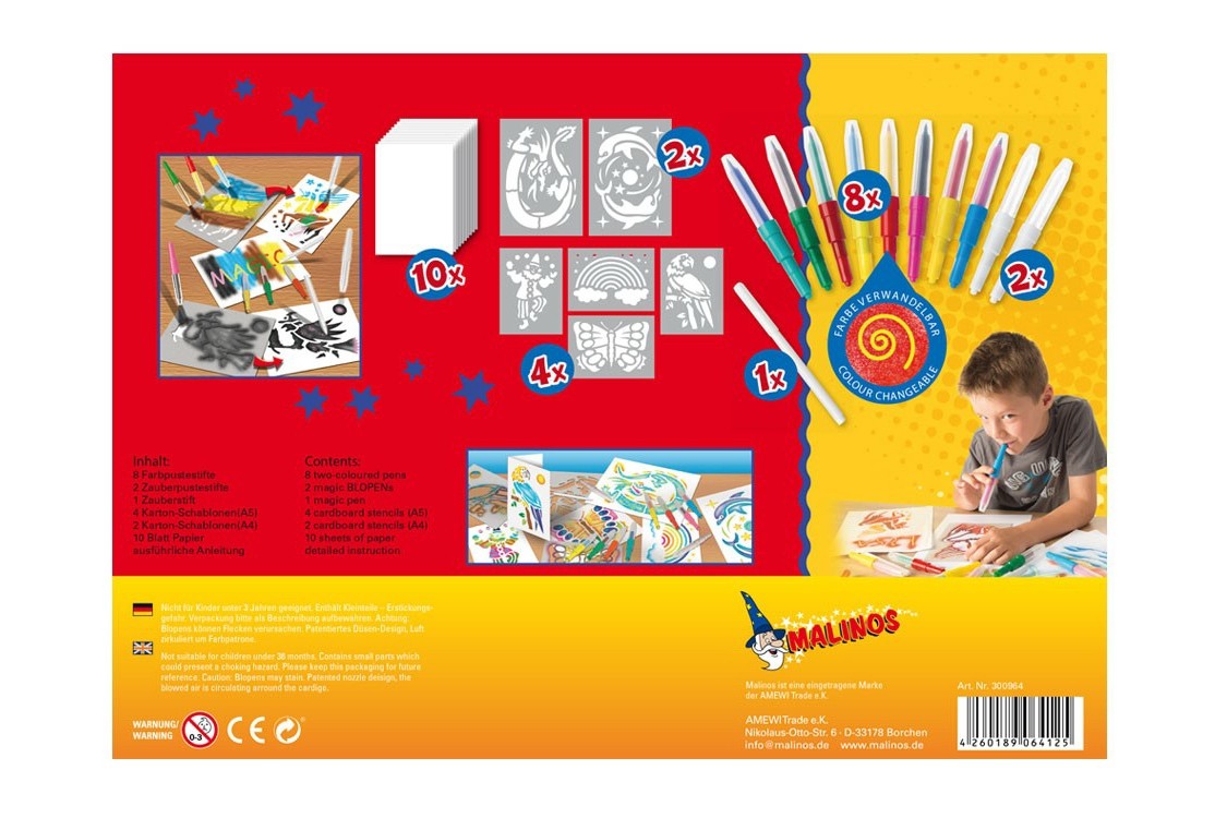 Воздушные фломастеры аэрографы меняющие цвет MALINOS BLOpens Magic 10 (8+2+1) шт MA-300964