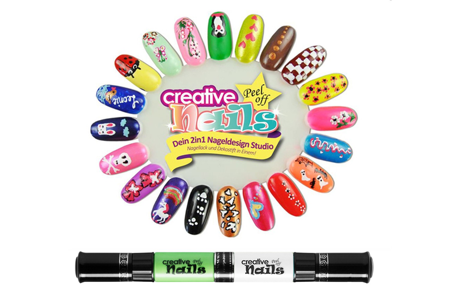 Детский лак-карандаш для ногтей Malinos Creative Nails на водной основе (2 цвета Морской волны + Белый) MA-303021+303014