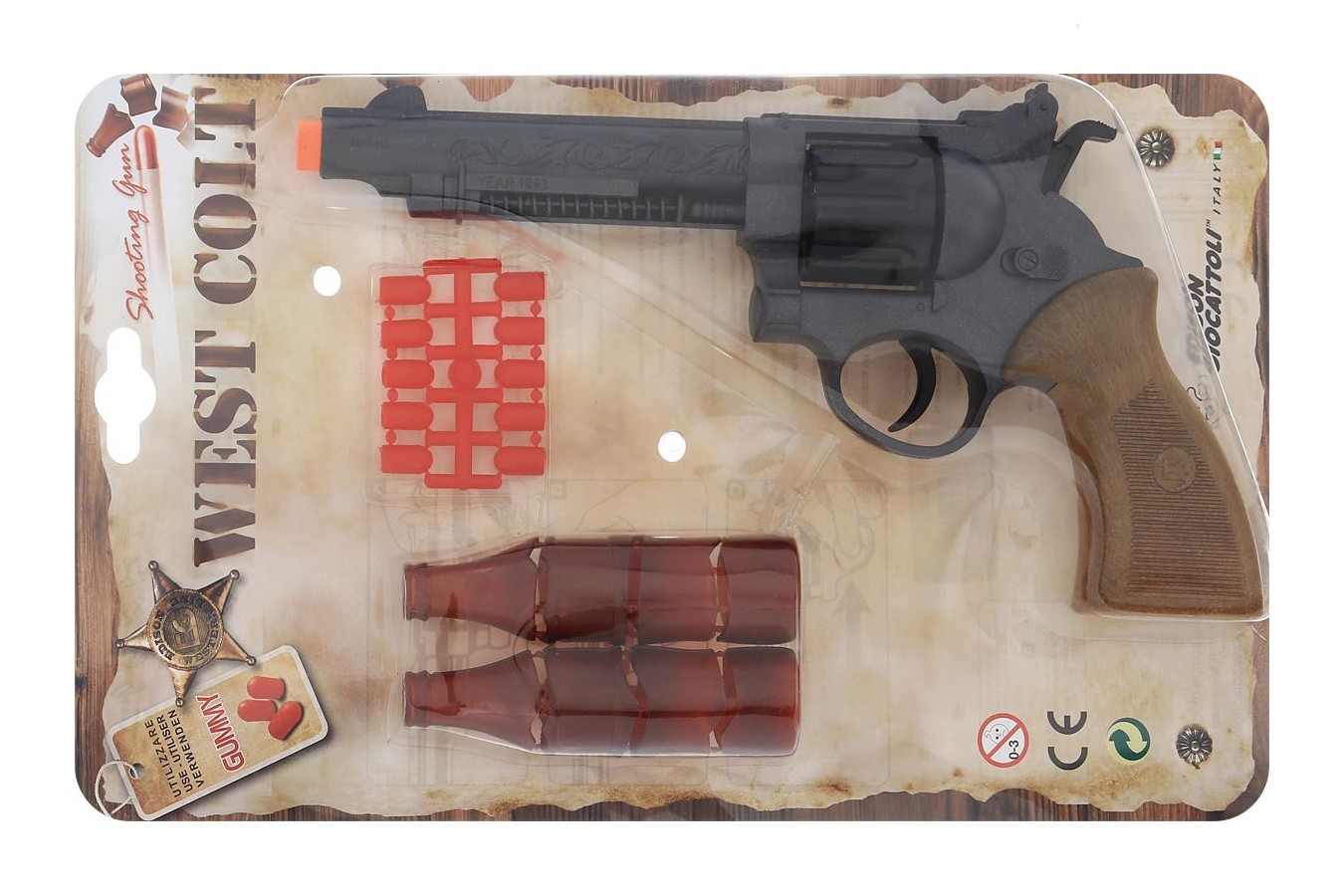 Игрушечный пистолет Edison Giocattoli West Colt 28см 8-зарядный с мишенью и пульками (465/32) ED-0465320