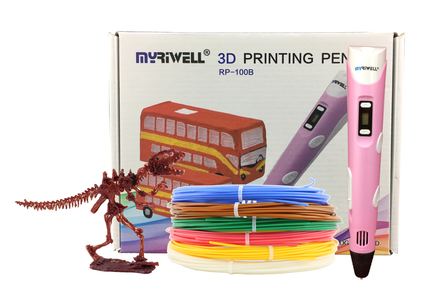 3д ручка MyRiwell 2 RP100B Pink + 30 м пластика + трафареты