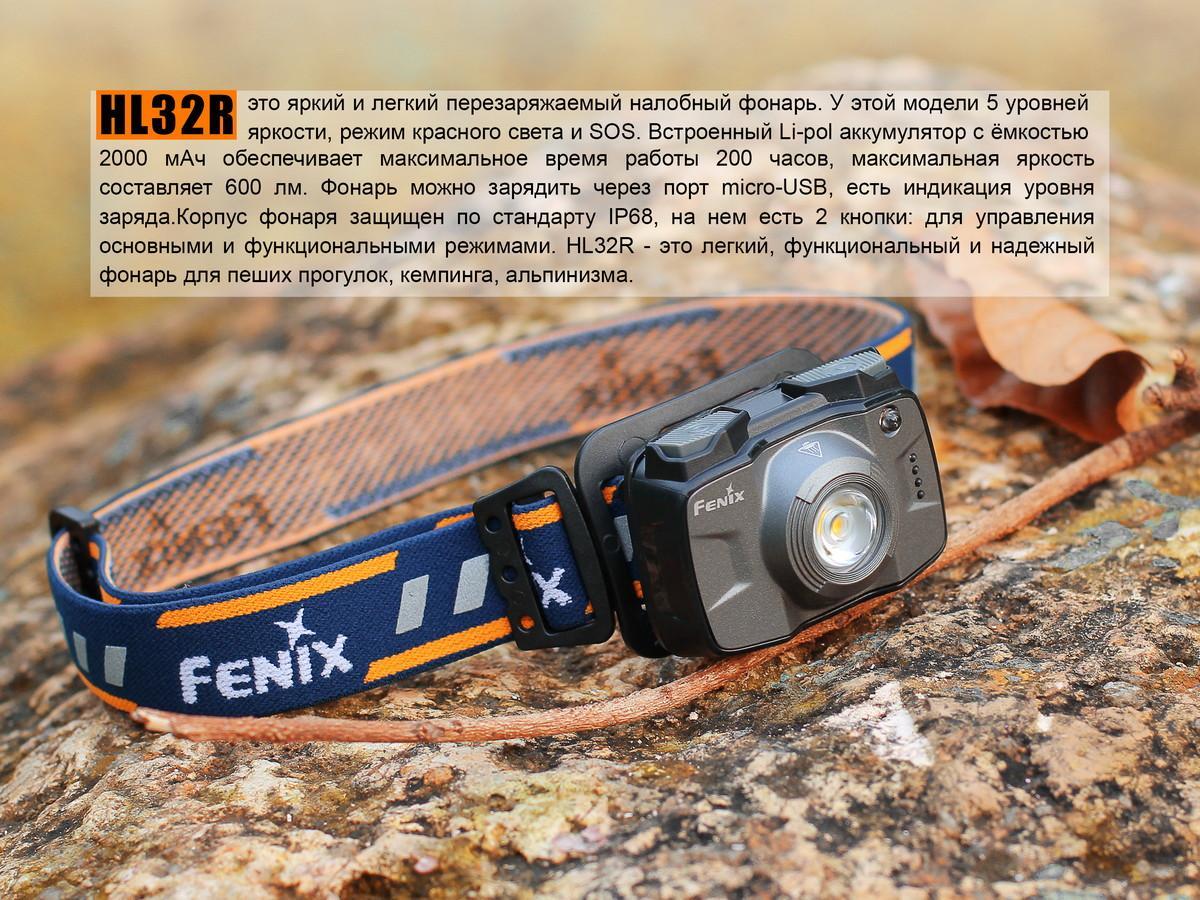 Фонарь налобный Fenix HL32R сер