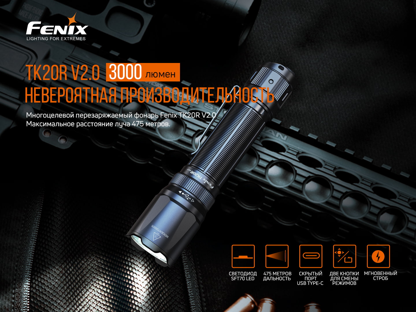 Фонарь ручной Fenix TK20R V2.0