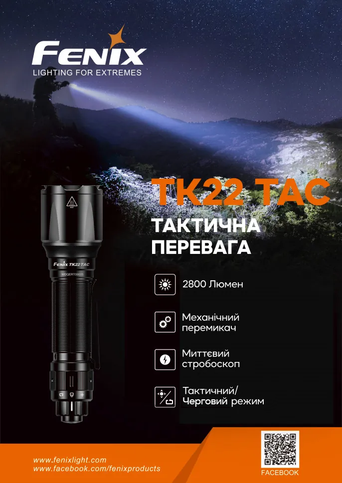 Фонарь ручной Fenix TK22TAC