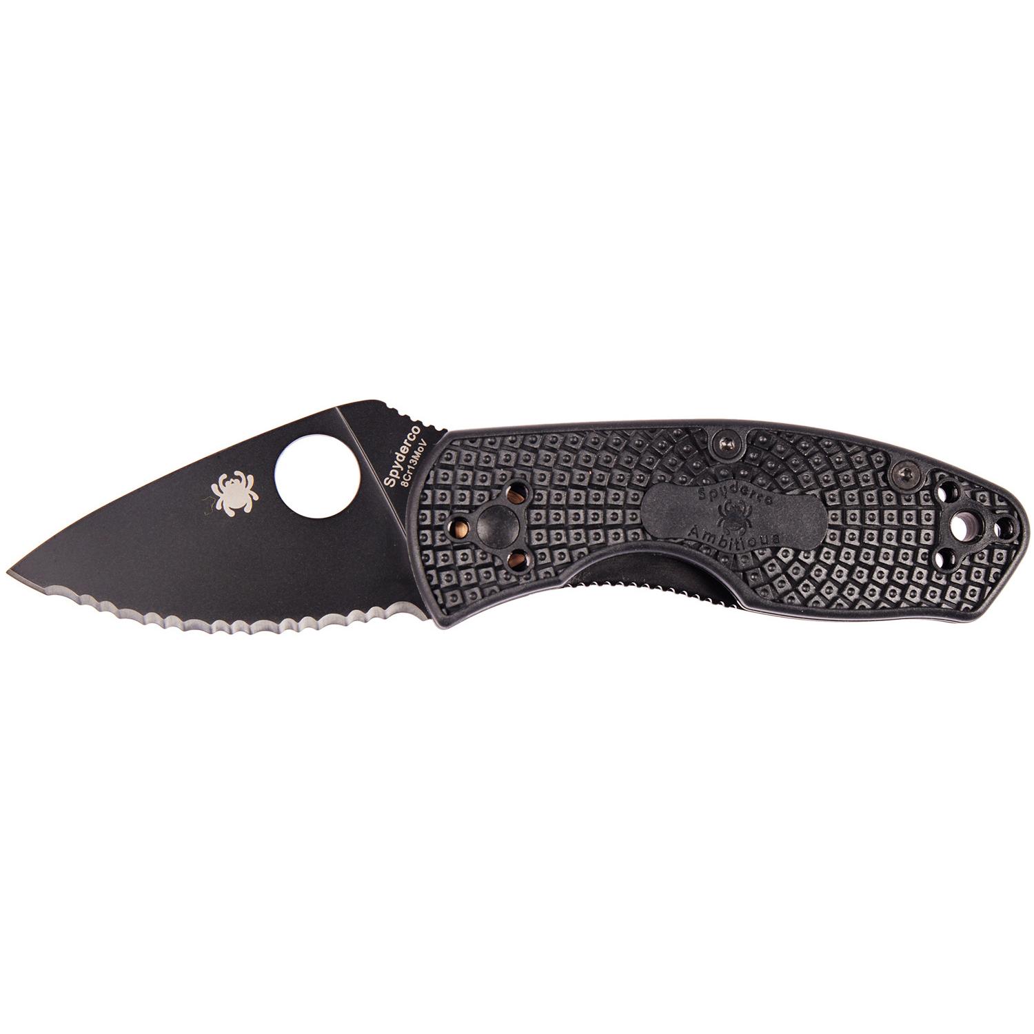 Нож Spyderco Ambitious Lightweight Black Serrated C148SBBK 87.15.44