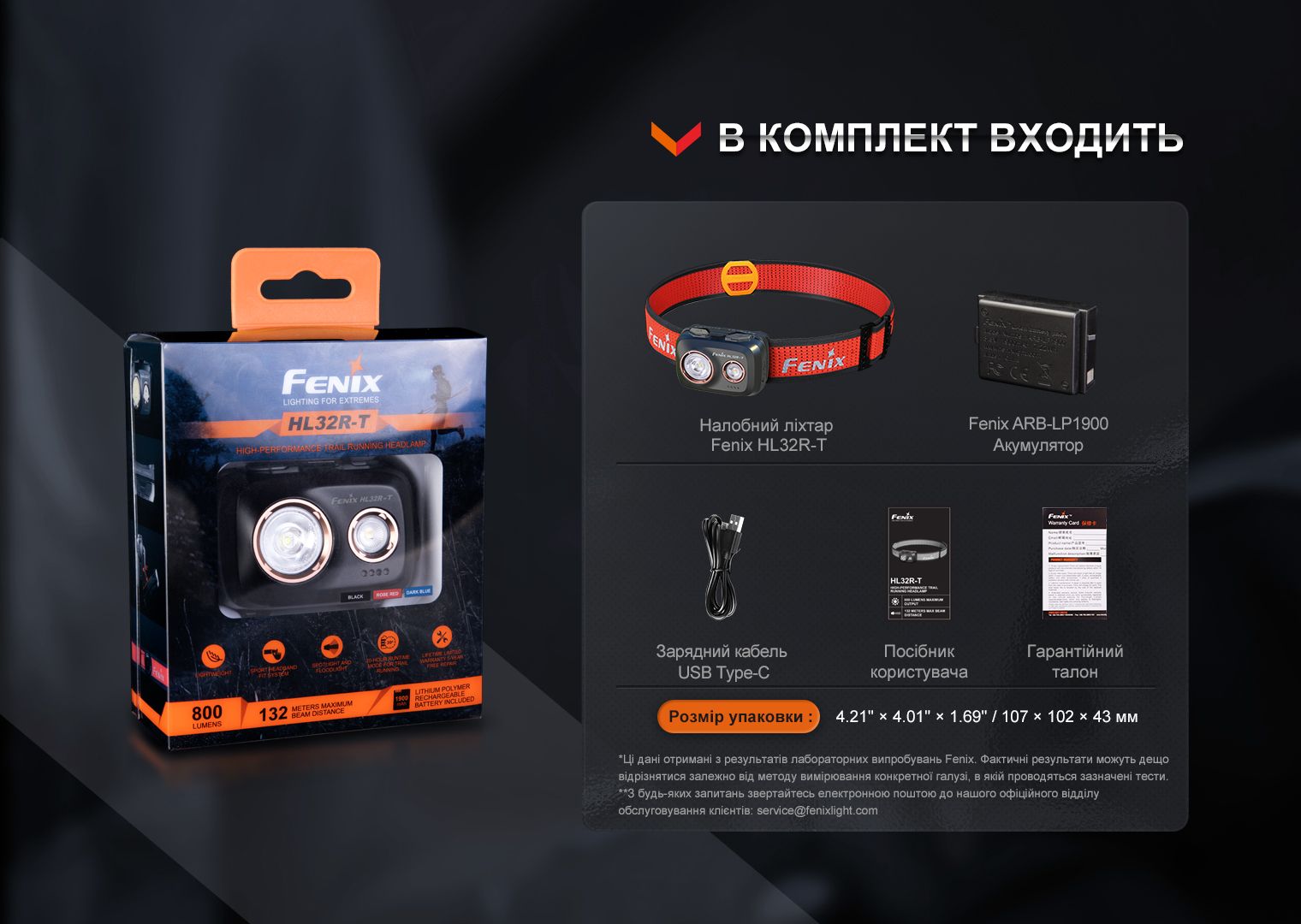 Фонарь налобный Fenix HL32R-T черный