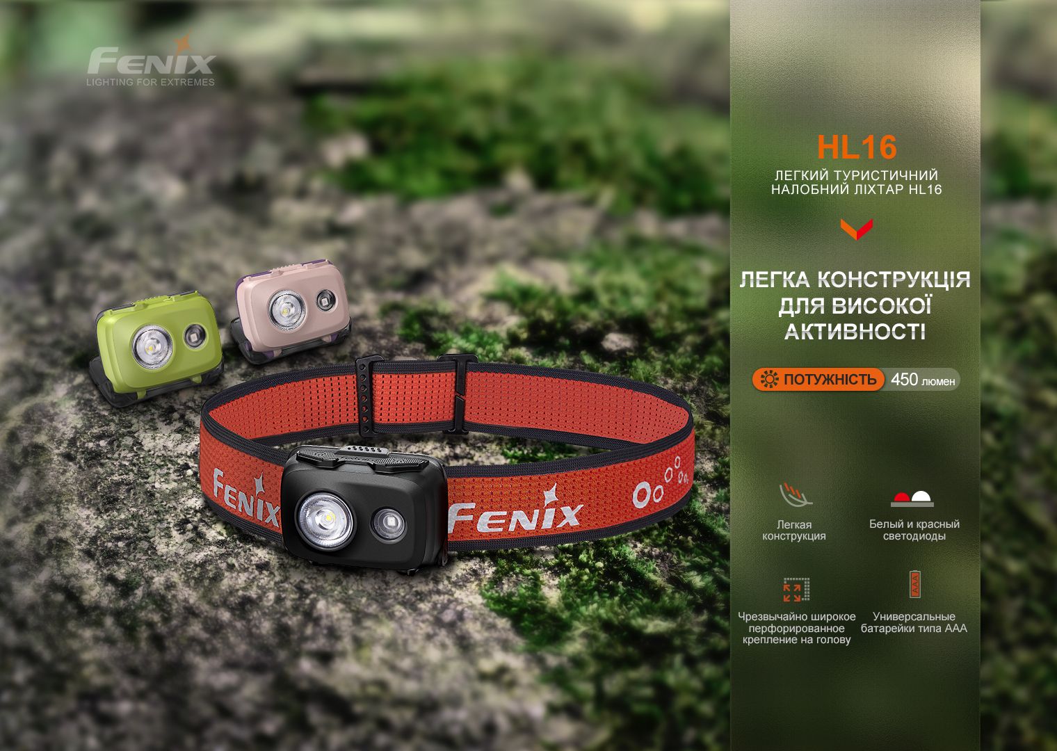 Фонарь налобный Fenix HL16 AAA розовый