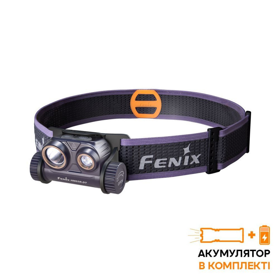 Фонарь налобный для бега Fenix HM65R-DT, фиолетовый